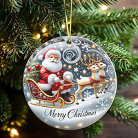 Reindeer Sleigh Holiday Ornament, Santa Claus Christmas Ornament, Ceramic Xmas Tree Ornament, Festive Keepsake, Holiday Home Decor Present