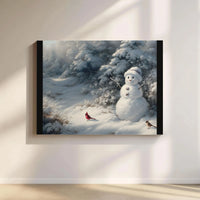 Winter Forest Canvas Print, Snowman with Cardinal Canvas Wall Art, Snowy Holiday Wall Canvas, Christmas Seasonal Decor, Winter Canvas Present