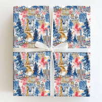 Watercolor Vegas Cityscape Wrapping Paper, Las Vegas Christmas Wrapping Paper, Festive City Skyline Gift Wrap, Nevada Holiday Wrapping Paper