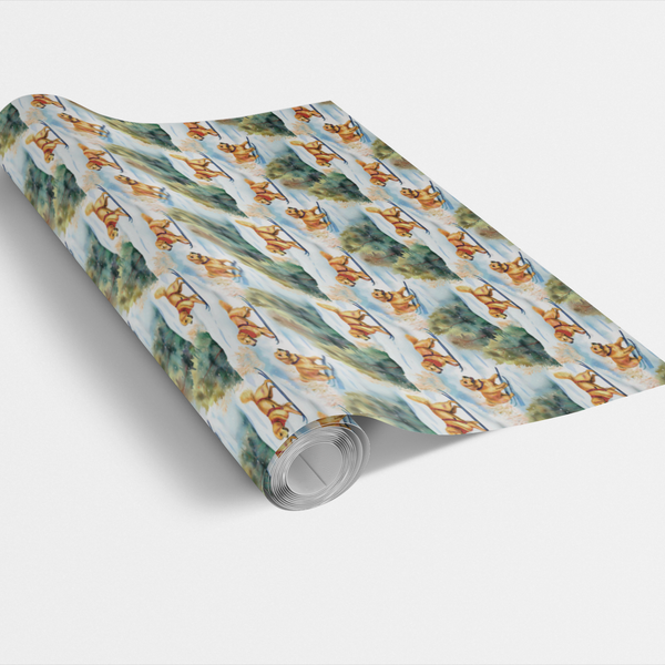 Watercolor Dog Gift Wrap, Skiing Golden Retriever Wrapping Paper, Golden Retriever Holiday Paper, Winter Christmas Dog Wrappi