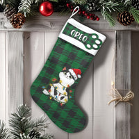 Kitten Holiday Stocking, Green Plaid Santa Cat Christmas Stocking, Custom Name Pet Stocking, Velboa Fireplace Mantle Decor, Cat Lover Present