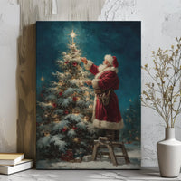 Nostalgic Christmas Canvas Print, Vintage Santa Claus Canvas Wall Art, Retro Holiday Tree Canvas Art, Festive Winter Wall Decor, Xmas Present