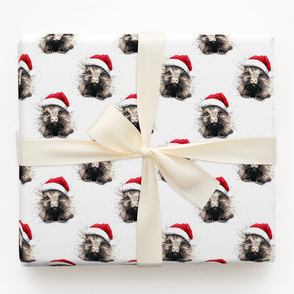 Adorable Animal Holiday Gift Wrap, Santa Hat Hedgehog Wrapping Paper, Watercolor Christmas Wrapping Paper, Festive Winter Wra
