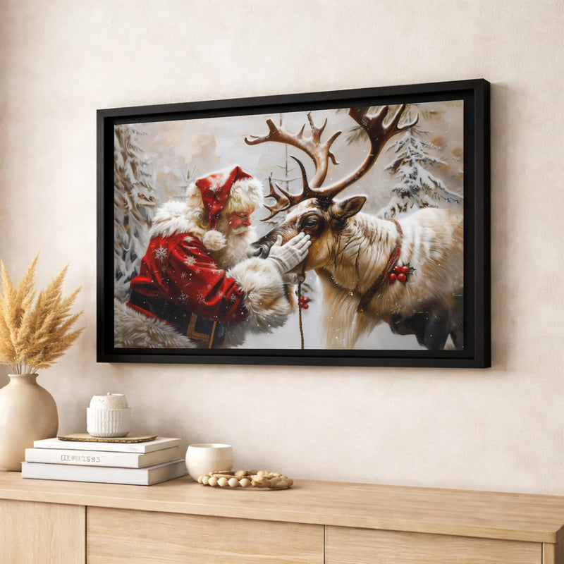 Snowy Forest Canvas Print, Santa Claus Reindeer Canvas Wall Art, Comfy Winter Scene Canvas Art, Holiday Wall Decor, Christmas Home Present