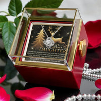 Christmas Reindeer Love Knot Pendant, Daughter Love Knot Necklace, Holiday Love Knot Jewelry with Rose Box, Heartfelt Present for Daughter