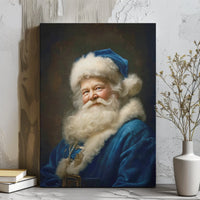 Vintage Portrait Canvas Print, Blue Santa Claus Canvas Art, Retro Santa Wall Art, Holiday Season Wall Decor, Festive Christmas Canvas Decor