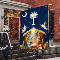 Christmas Holy Family Yard Flag, South Carolina Palmetto Moon Nativity Garden Flag, Double Sided Winter Lawn Flag, SC Holiday Decor