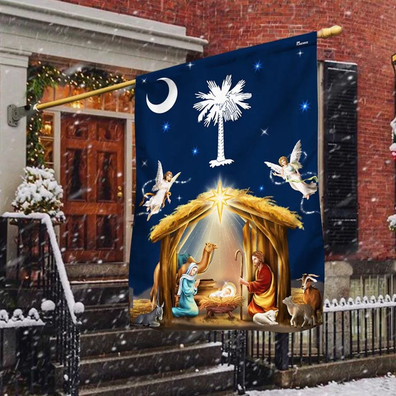 Christmas Jesus Birth Yard Flag, South Carolina Nativity Scene Garden Flag, SC State Holiday Garden Flag, Double Sided Religious Decor