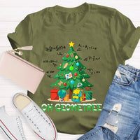 Humorous Geometry Pun Christmas T-Shirt, Oh Geometree Math Teacher Shirt, Holiday Math Teacher Graphic Tee, Xmas Math Teacher Holiday Present