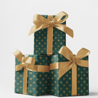 Elegant Green and Gold Star Pattern Gift Wrap, Christmas Wrapping Paper, Luxury Holiday Present Paper Roll, Winter Xmas Present Supplies