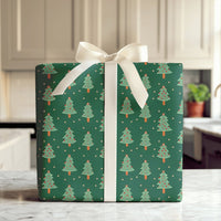 Pine Tree and Stars Gift Wrap, Dark Green Christmas Tree Wrapping Paper, Festive Holiday Wrapping Paper, Adorable Seasonal Xmas Gift Wrap Roll