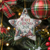 Whimsical Winter Village Star Ornament, Merry Christmas 2024 Star Ornament, Ceramic Holiday Tree Decor, Star Ceramic Ornament Present