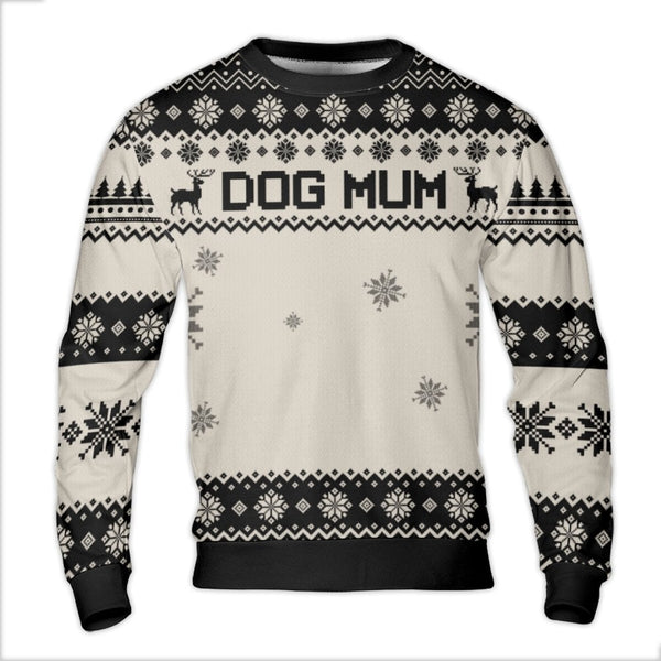 Nordic Reindeer Snowflake Christmas Sweater, Dog Mum Ugly Christmas Sweater, Adorable Dog Lover Holiday Sweater, Pet Owner Cr