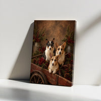 Rustic Christmas Corgi Wall Art, Corgi Wagon Canvas, Vintage Holiday Dog Canvas Print, Farmhouse Corgi Decor, Dog Lover Present