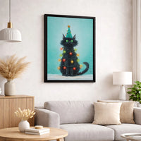 Whimsical Holiday Kitten Wall Art, Black Cat Christmas Tree Canvas, Festive Seasonal Cat Tree Print, Adorable Xmas Cat Lover Home Decor