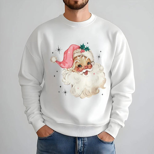 Adorable Pink Vintage Santa Claus Crewneck, Retro Santa Sweatshirt, Girly Pastel Christmas Holiday Sweater, Comfy Tis the Sea