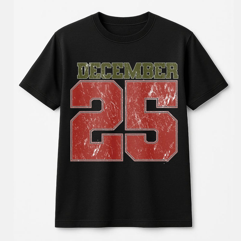 Retro Varsity Number Holiday Shirt, December 25 Christmas T-Shirt, Vintage Christmas Graphic Tee, Holiday Aesthetic T-Shirt Present
