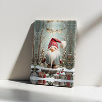 Snowy Winter Forest Canvas Print, Christmas Gnome Canvas Wall Art, Adorable Holiday Gnome Canvas Decor, Festive Xmas Wall Art