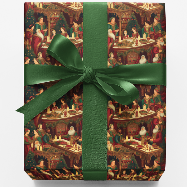 Renaissance Christmas Gift Wrap, Yuletide Tapestry Wrapping Paper, Ornate Vintage Emerald Present Wrap, Elegant Holiday Gift 