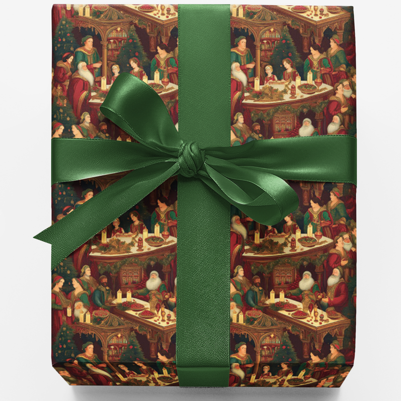 Renaissance Christmas Gift Wrap, Yuletide Tapestry Wrapping Paper, Ornate Vintage Emerald Present Wrap, Elegant Holiday Gift Wrap Roll