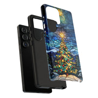 Holiday Winter Phone Cover, Stained Glass Christmas Tree Phone Case, Festive Xmas Phone Case, Dual Layer Polycarbonate Samsung Phone Case