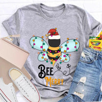 Santa Hat Honeybee Shirt, Bee Merry Christmas T-Shirt, Humorous Bee Lover Holiday Tee, Adorable Insect Xmas Graphic Tee, Christmas Present