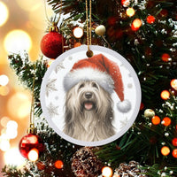 Santa Hat Briard Ornament, Briard Dog Christmas Ornament, Adorable Pet Holiday Ceramic Ornament, Winter Puppy Tree Decor, Dog Lover Present