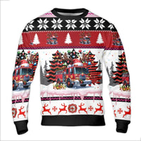 Fire Truck Holiday Sweatshirt, Firefighter Christmas Ugly Sweater, Reindeer Antlers Ugly Sweater, Festive Fireman Ugly Christmas Sweater