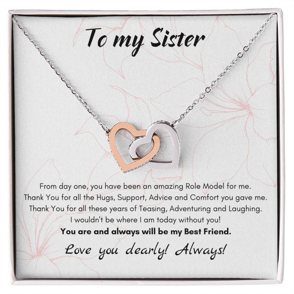 Sister Heart Necklace, Interlocking Hearts Necklace for Sister, Sentiment Message Heart Pendant Jewelry, Birthday Christmas P