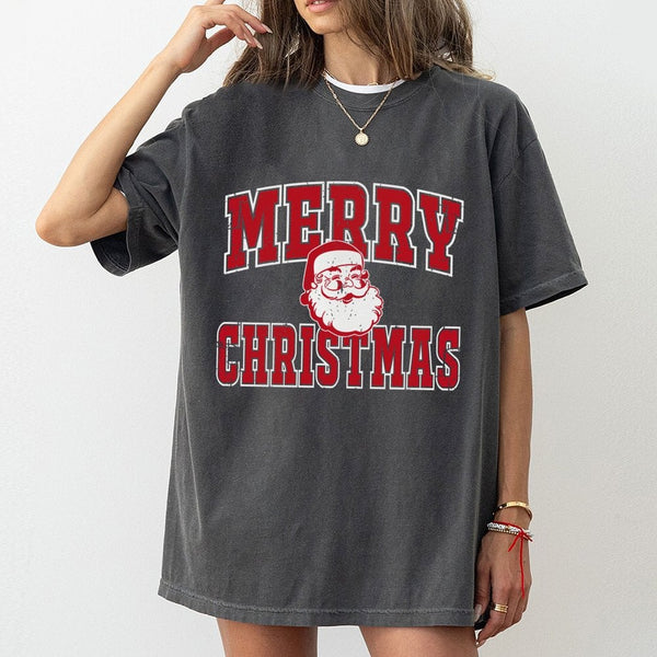 Distressed Retro Santa Graphic Tee, Merry Christmas Santa T-Shirt, Vintage Holiday Classic Shirt, Festive Christmas Apparel f