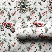 Red Dirt Bike Holiday Gift Wrap, Motocross Christmas Wrapping Paper, Watercolor Motorcycle Wrapping Paper, Winter Biker Xmas Gift Wrap