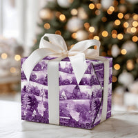 Snowy Winter Forest Gift Wrap, Purple Steam Train Wrapping Paper, Vintage Locomotive Holiday Wrapping Paper, Scenic Christmas Gift Wrap