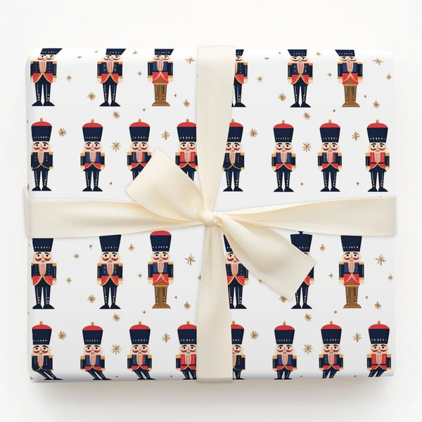 Toy Soldier Gift Wrap, Nutcracker Christmas Wrapping Paper, Traditional Holiday Wrapping Paper, Gold Star Xmas Paper, Festive