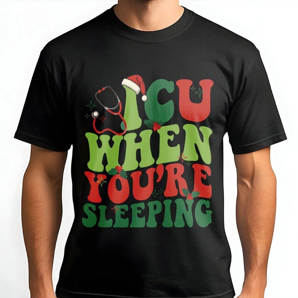Humorous Medical Pun Holiday Graphic T-Shirt, ICU Christmas Nurse T-Shirt, Intensive Care Xmas Nurse Tee, Hospital Staff Holi