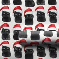 Santa Hat Kitten Holiday Gift Wrap, Black Cat Christmas Wrapping Paper, Adorable Winter Cat Wrapping Paper, Festive Holiday Gift Wrap Roll