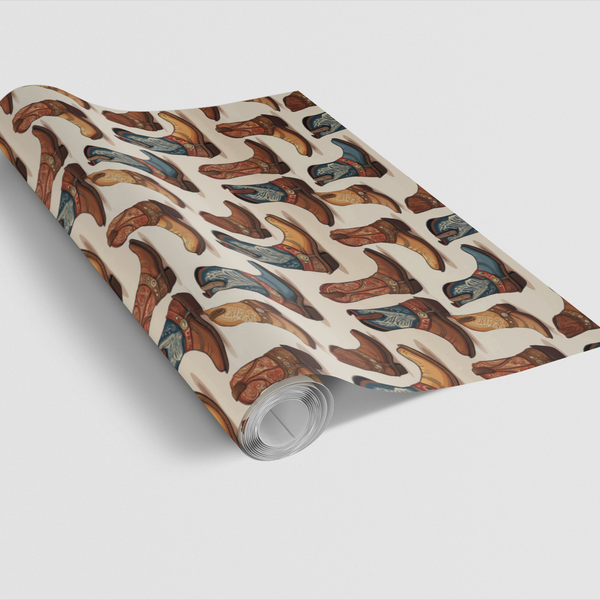 Rustic Country Wrapping Paper, Western Cowboy Boot Gift Wrapping Paper, Cowgirl Rodeo Gift Wrapping Paper, Birthday Christmas