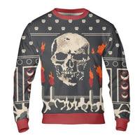 Flames Ugly Christmas Sweatshirt, Gothic Skull Sweatshirt, Dark Aesthetic Holiday Sweatshirt, Goth Winter Pullover Sweater, Xmas Present
