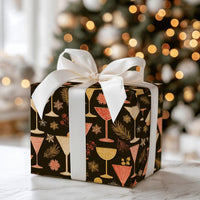 Winter Martini Party Gift Wrap, Holiday Cocktail Wrapping Paper, Dark Aesthetic Drinks Wrapping Paper, New Year Christmas Wrapping Paper