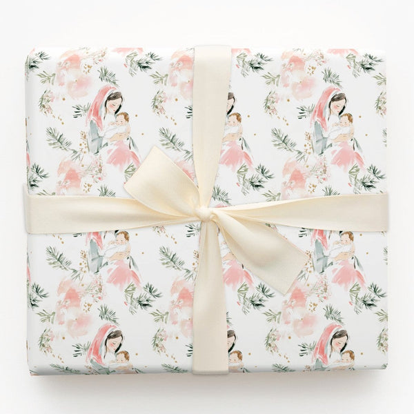 Nativity Holiday Gift Wrap, Madonna and Child Christmas Wrapping Paper, Religious Watercolor Wrapping Paper, Christian Xmas G