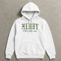 Buffalo Plaid Checkered Lettering Sweatshirt, Merry Christmas Hoodie, Comfy Holiday Winter Pullover, Festive Christmas Party Hoodie
