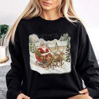 Nostalgic Sleigh Reindeer Graphic Pullover, Vintage Santa Sweatshirt, Retro Christmas Crewneck, Holiday Season Sweater Present