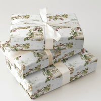 Rustic Wine Barrel Gift Wrap, Winter Vineyard Christmas Wrapping Paper, Snowy Grapevine Wrapping Paper, Holiday Wine Lover Gift Wrap Roll