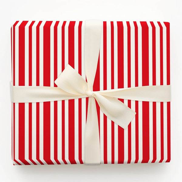 Candy Cane Stripe Gift Wrap, Classic Red and White Striped Wrapping Paper, Holiday Vertical Striped Present Paper, Christmas 