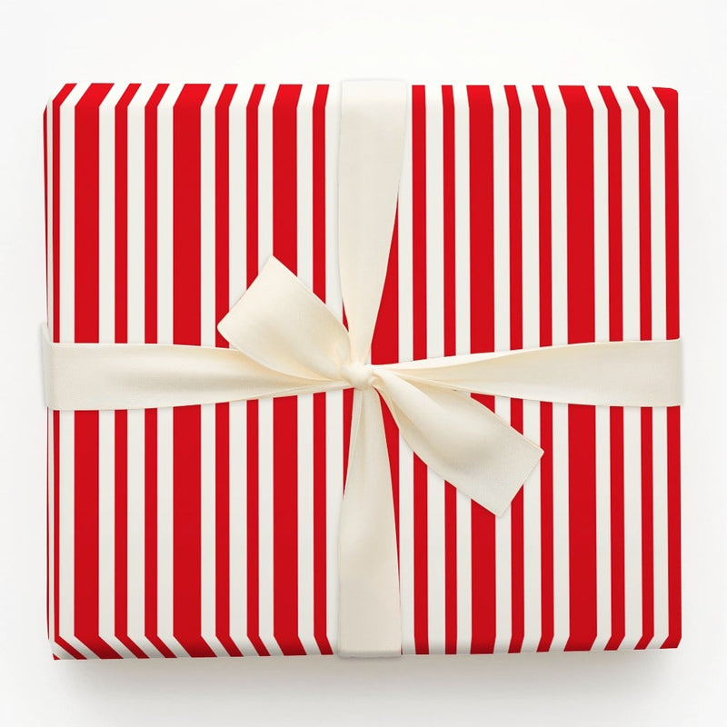 Candy Cane Stripe Gift Wrap, Classic Red and White Striped Wrapping Paper, Holiday Vertical Striped Present Paper, Christmas Gift Wrap Roll