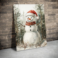 Christmas Winter Forest Canvas Print, Watercolor Snowman Canvas Wall Art, Festive Holiday Snowman Canvas Art, Seasonal Home Decor Present