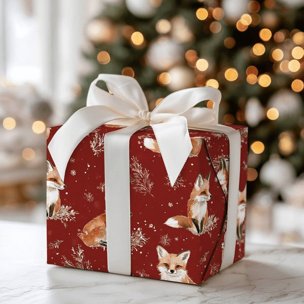 Watercolor Woodland Animal Gift Wrap, Winter Fox Wrapping Paper, Christmas Fox Holiday Paper, Red Fox Present Wrap, Adorable 