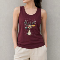 Festive Ornament Antler Tank, Christmas Reindeer Tank Top, Retro Holiday Reindeer Sleeveless Tee, Adorable Xmas Tank Top, Winter Present