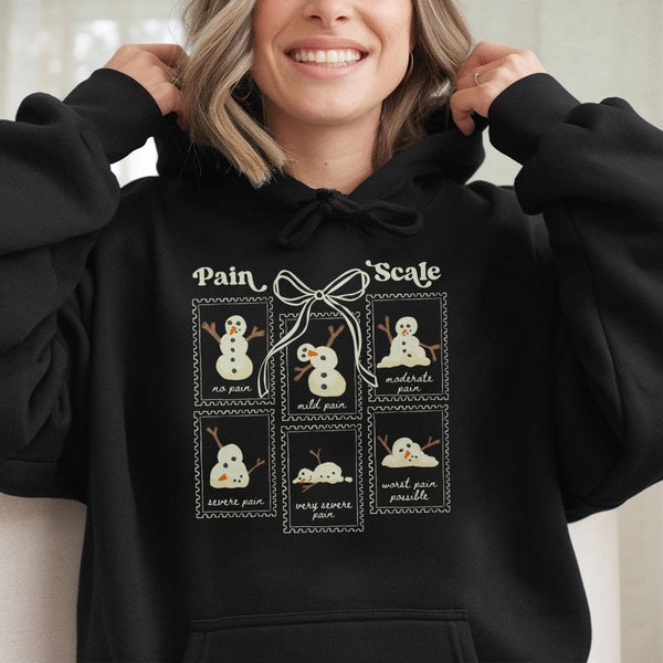 Medical Christmas Hooded Sweatshirt, Humorous Snowman Pain Scale Hoodie, Adorable Nurse Holiday Pullover, Hospital Healthcare