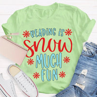 Snowflake Book Lover Holiday Shirt, Reading Snow Much Fun Christmas T-Shirt, Adorable Bookworm Graphic Tee, Winter Reader Xmas Present Shirt