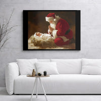 Nativity Scene Canvas Wall Art, Santa Praying at Manger Canvas Print, Religious Christmas Canvas Art, Christian Holiday Wall Decor